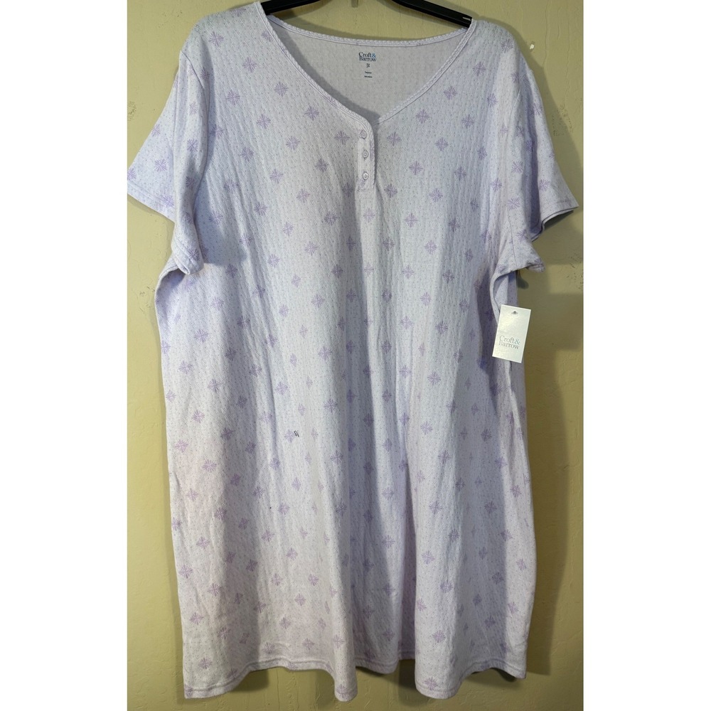 Croft & Barrow Nightgown‎ Women 3X Purple Pointelle Henley Sleep Shirt NEW